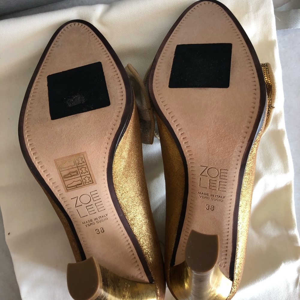Anthropologie Zoe Lee Paris Metallic Bow Pumps 7 - Picture 6 of 7
